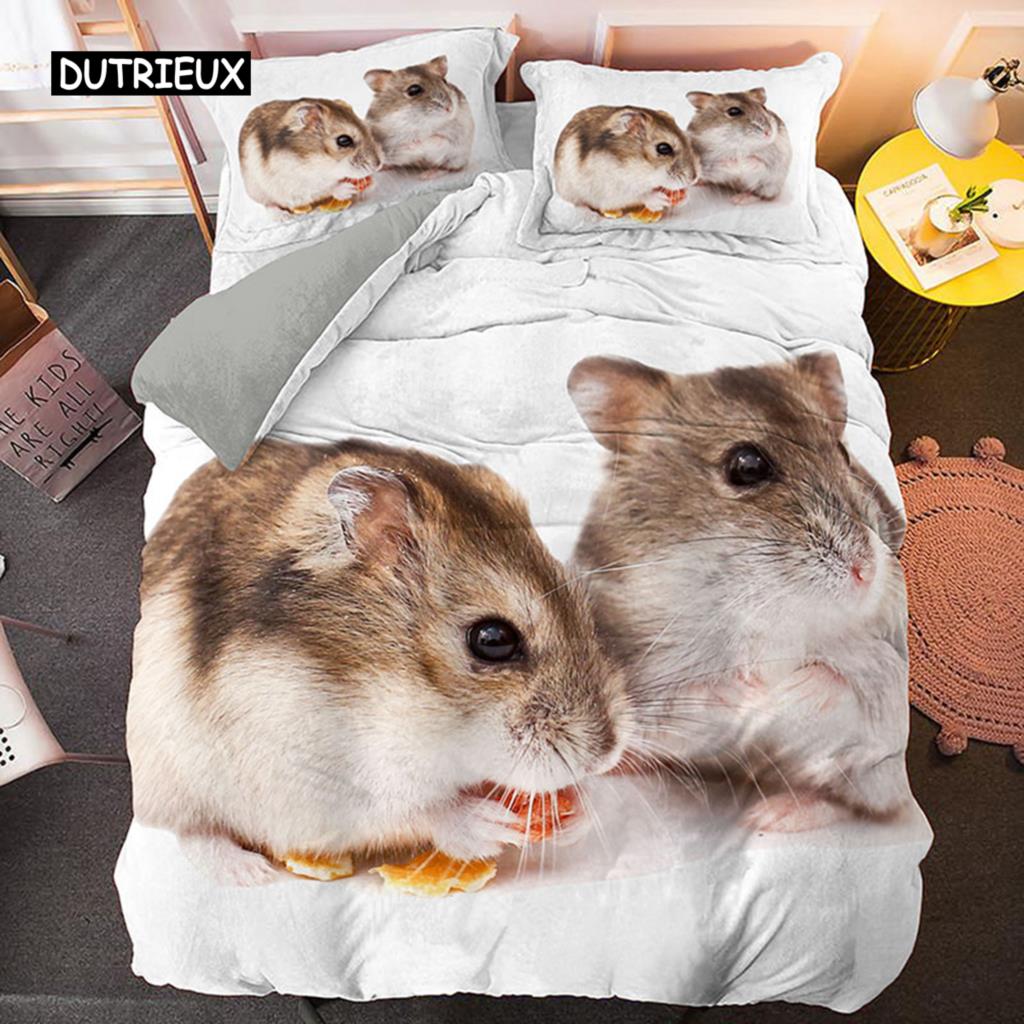3D-Hamster-Bettbezug, King-Queen-Size, schönes Meerschweinchen-Bettwäscheset für Kinder, Teenager, Erwachsene, Familie, Haustier, 2/3-teilig, Bettbezug