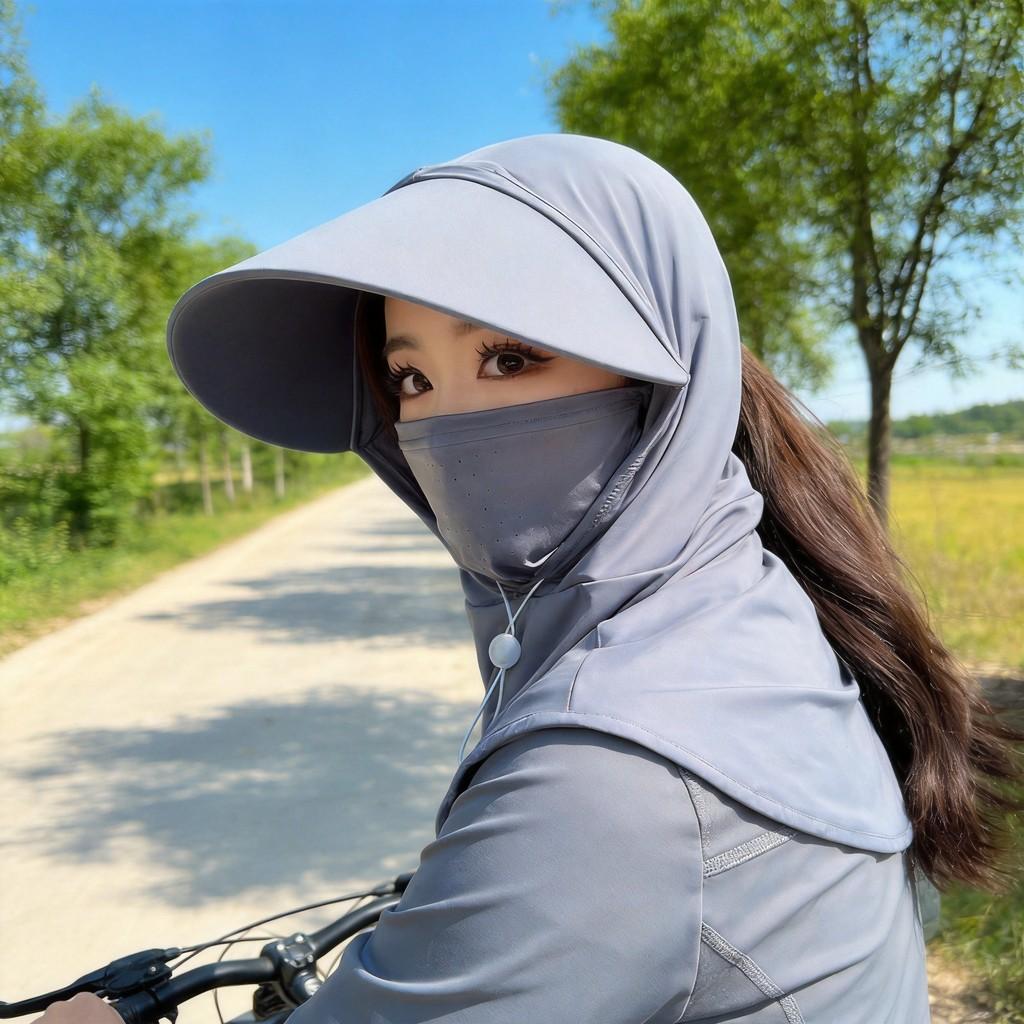Sun Protection Sun Hat With Drawstring For Women Summer Uv Shield Face Mask