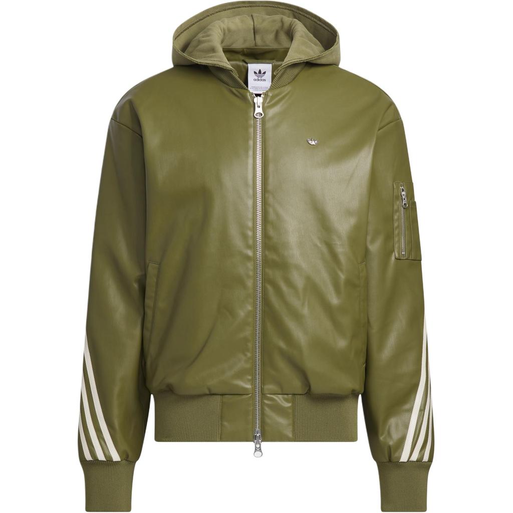 Adidas Originals FW24 PU Jacket M Series Fashion Logo Stripe Stylish Zipper Sports Long Sleeve Jacket Men Jackets Dark-Olive-Green JL7557