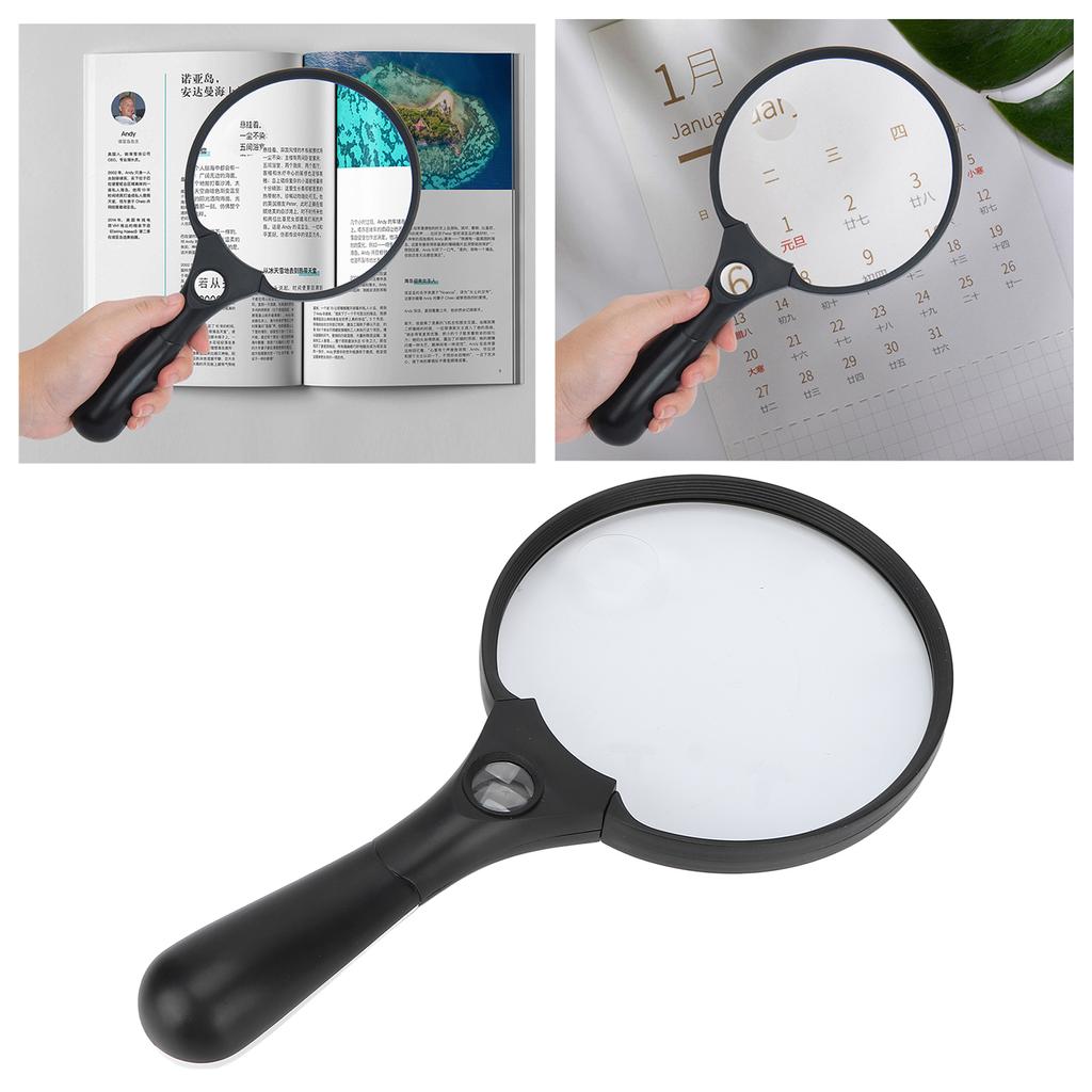 Handheld Magnifying Glass Elderly Portable Magnifier with 3 LED Light for Jewelry Appraisal Reading