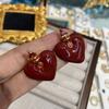 Ankola Red Oil Dripping Love Stud Earrings Women'S Literary Retro Sweet Fashion Personality Temperament Versatile Earrings Earrings