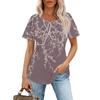 Women's Summer Fashion Casual Pleated Round Neck Print Short Sleeve T-Shirt Top