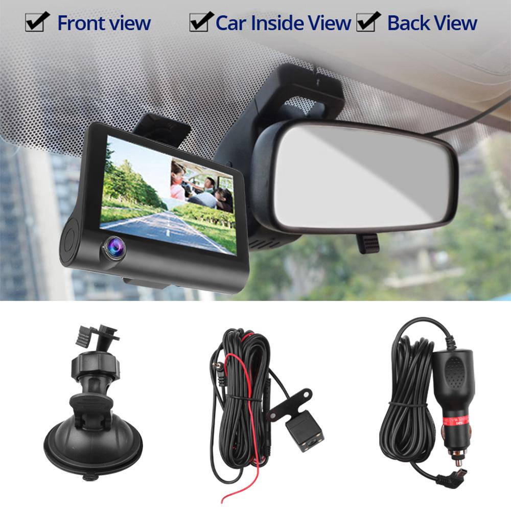 1080P Araba DVR 3 Kamera Lens 4 İnçlik Dikiz Kamerası Geri Görüş Kamerası Dahil TF Kart Video Kaydedici Otomatik Kayıt Cihazı