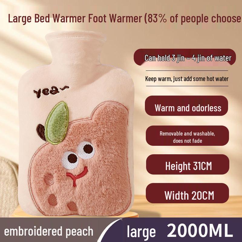Explosion-Proof Hot Water Bottle with Cute Plush Cover - Ideal for Abdomen and Bed Warmth