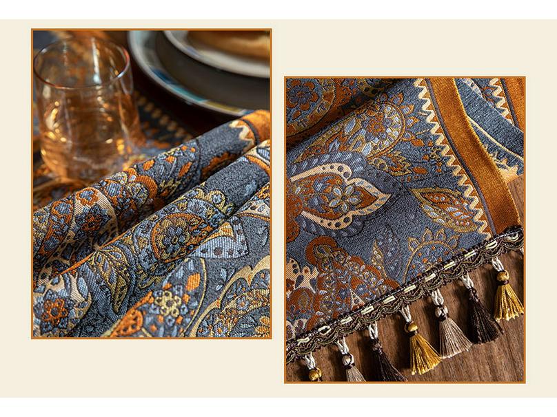 Retro Paisley Jacquard Table Runner with Tassels - Ethnic Style Polyester Decor