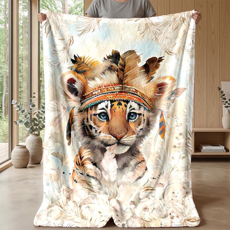 Tiger Spirit Energy Theme Blanket Lightweight Warm Flannel Blanket Decorative Throw Blanket for Home Decoration