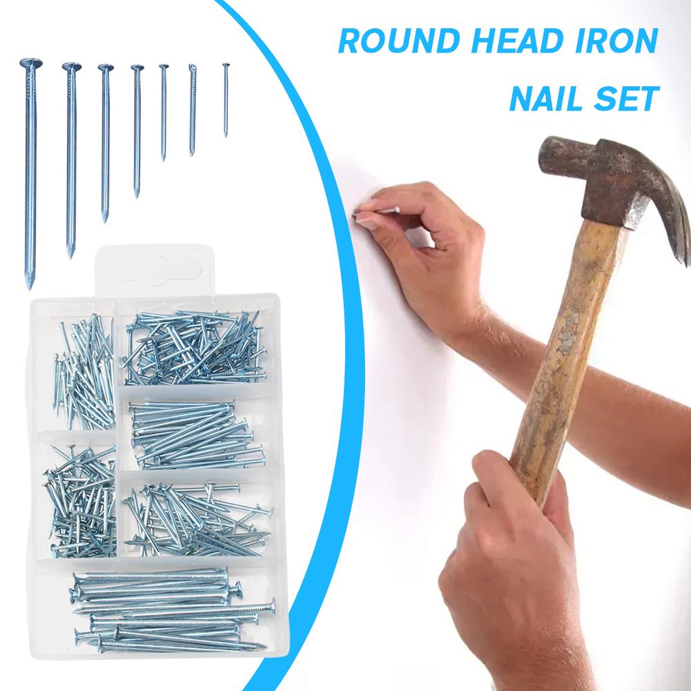 280pcs Nails Set Iron Round Nails Woodworking Accssories  240 PCS Assortment Nails Brad Nails Round Nail Set Kit (Silver)