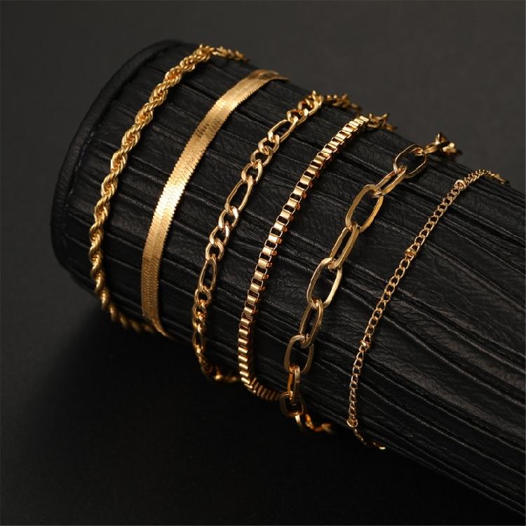 6 Pieces Stylish 14K Gold Plated Bracelets for Women Portable and Comfortable Cuban Link Chain Daily Use Casual Wear