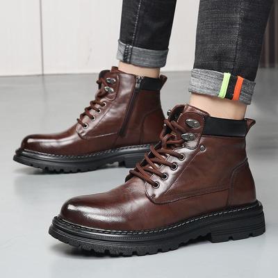 Men's Genuine Leather Martin Boots - High Top, Warm, British Style, Autumn/Winter Cowhide Work Boots with Plus Velvet.