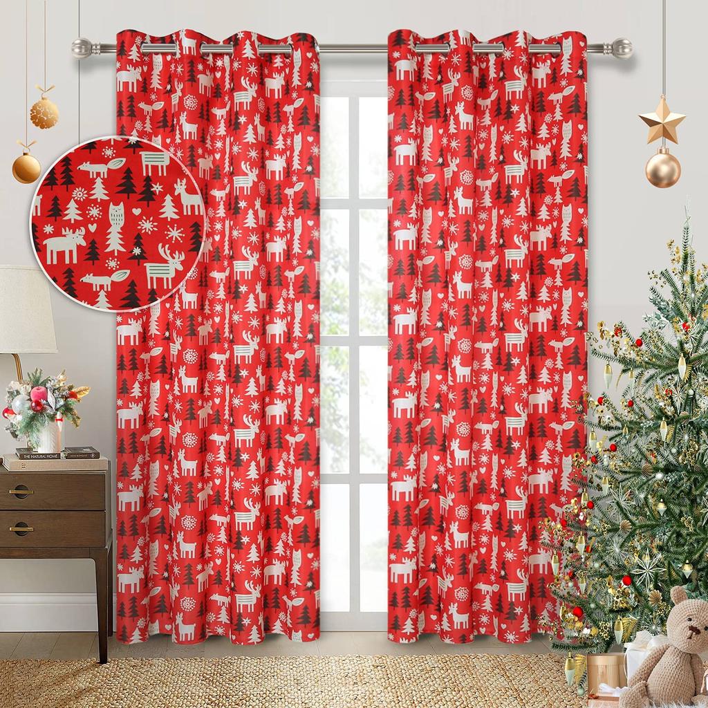 Collection Christmas Blackout Curtains Elk Printed High Shading Curtains for Bedroom Living Room Kitchen Children's Room 2 Pcs