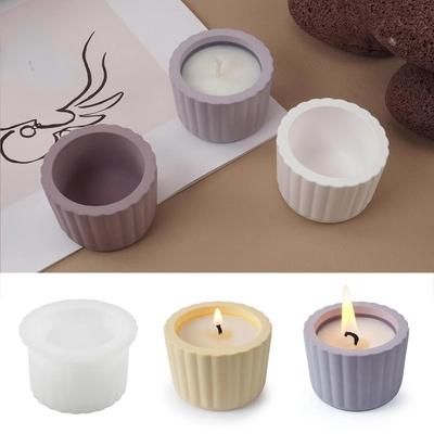 Candle Cup Silicone Mold DIY Stripe Jars Bottles Storage Boxes Gypsum Concrete Epoxy Resin Flower Pots Mould Home Decor