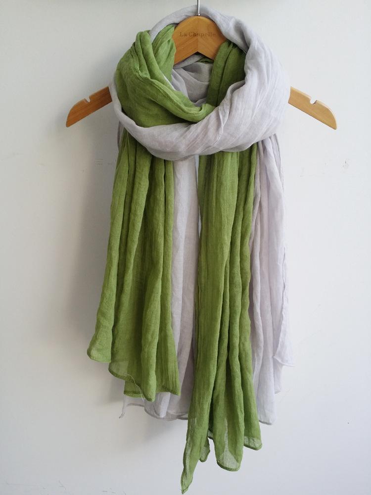 Literarischer zweifarbiger Schal aus Baumwolle und Leinen, super lange Stola mit Farbblock-Spleißung, vielseitig verwendbare warme Stola