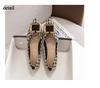 Women’s Houndstooth Flats Pointed Closed Toe Ballet Flats Slip On Crystal Buckle Flat Shoes for Women Comfortable Work Flats Wedding Dressy Flats