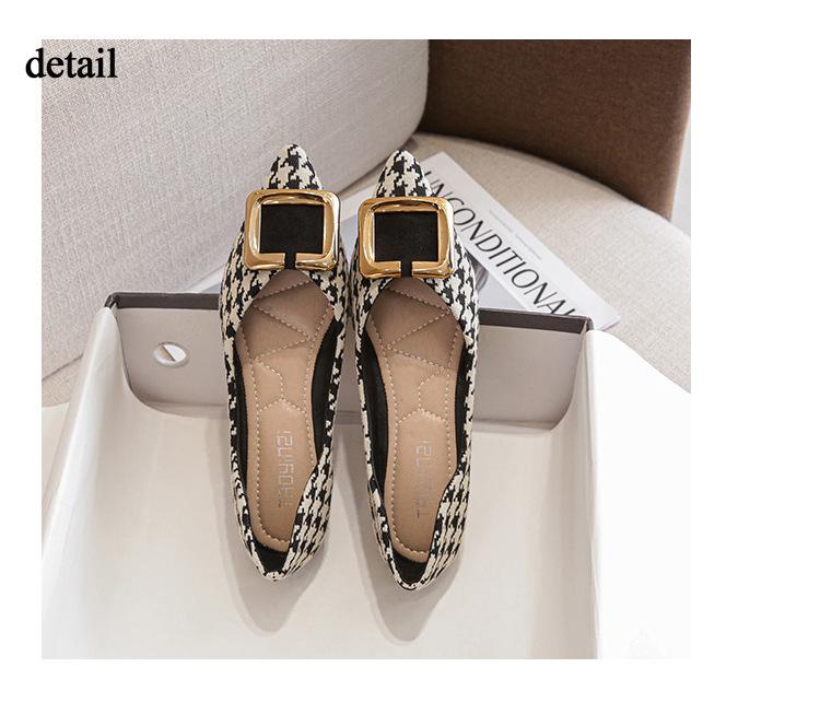 Women’s Houndstooth Flats Pointed Closed Toe Ballet Flats Slip On Crystal Buckle Flat Shoes for Women Comfortable Work Flats Wedding Dressy Flats
