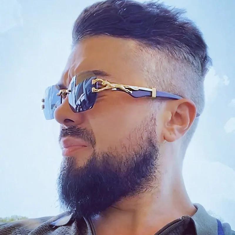 y2k Rimless Octagon Sunglasses ladies For Men Luxury Designer Vintage Punk Popular Gold Leopard Head Sun Glasses UV400