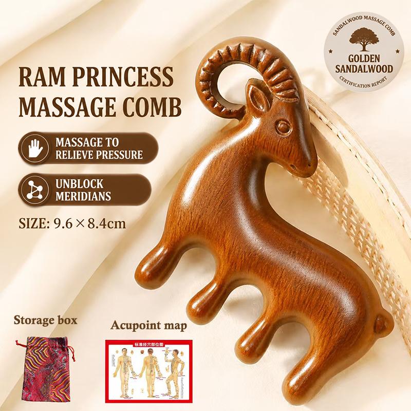 Sandalwood Goat Shaped Massage Comb Smooth Rounded Teeth Scalp Soothing For Daily Hair Care Home Relaxation