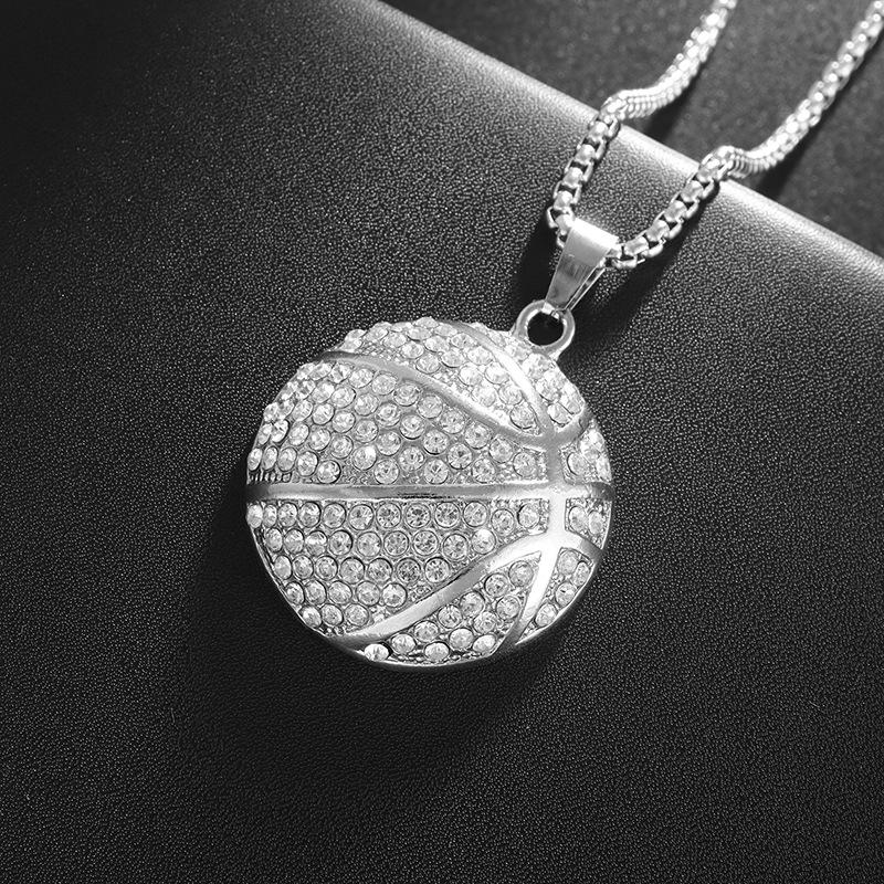 

Новые европейские и американские горячо продаваемые ювелирные изделия из нержавеющей стали с бриллиантовой инкрустацией, ожерелье с подвеской в виде баскетбольного мяча