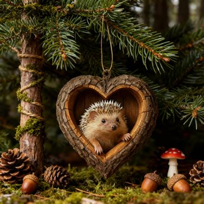Heart-Shaped Animal Christmas Ornament 2D Flat Acrylic Forest Animal Decoration Woodland Pendant for Xmas Tree Decor Animals Lovers Gift