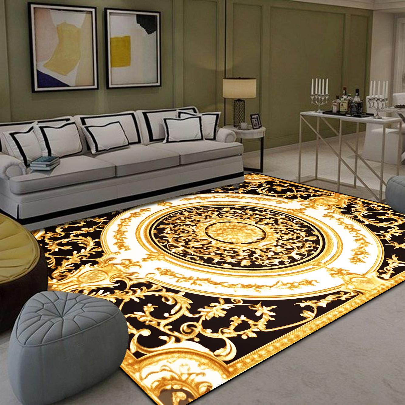 

Luxury Golden Carpet for Living Room Europe and America Decoration Large Carpets Non-slip Bedroom Bedside Rug Customized Mat 60x90cm