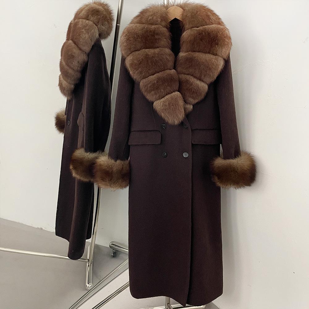Atmosphere Detachable natural real fox fur collar wool coat women's new winter warm woolen coat