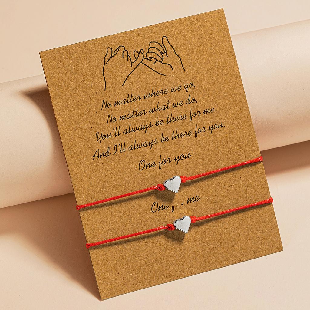 2 PCS Card Sets of Minimalist Casual Style Copper Heart Adjustable Rope Chain Couple Bracelet Jewelry Valentine's Day Gift