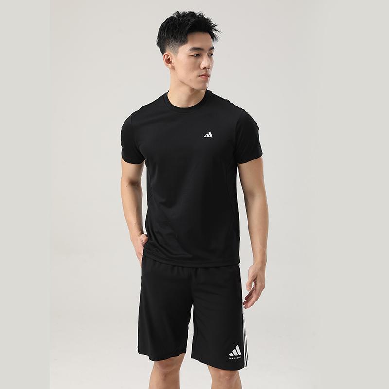 adidas Quick-Drying Breathable Solid Color Short Sleeve Versatile Shorts Casual Sports Suit Men Set KC3741+S21ATMSH2T-BW