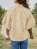 Blusa de Mujer Rayada con Mangas Abullonadas, Cuello en V, Cuello Camisero, Botones, Top Holgado