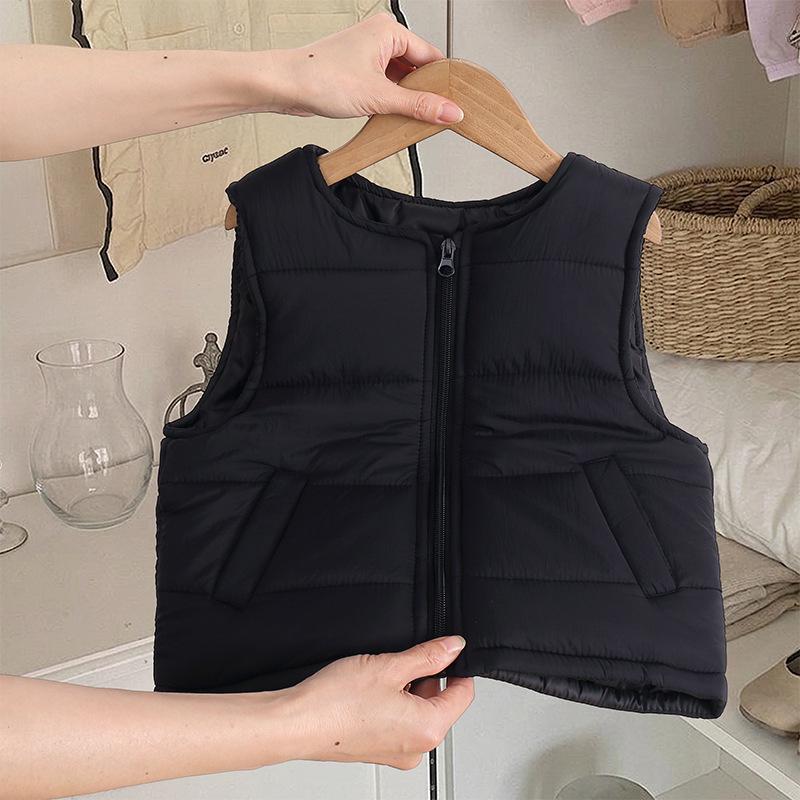 2026 Kids' Autumn/Winter Lightweight Cotton Vest - Unisex Korean Style, Solid Color, Warm Sleeveless Jacket