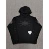 Mens Oversized Hoodie With Spider Web Print Rhinestone Embellishment Cotton Pullover Sweatshirt