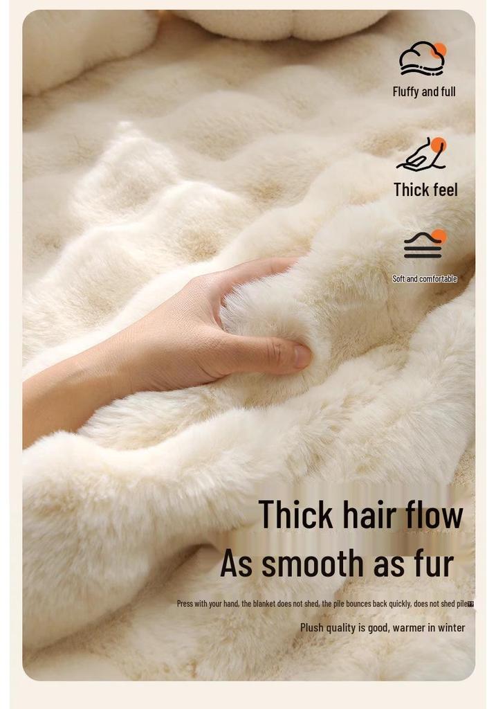 Cream Rabbit Fur Oval Rug - Thick Bubble Velvet Bedroom/Bedside Mat, Coffee Table, Sofa Cushion