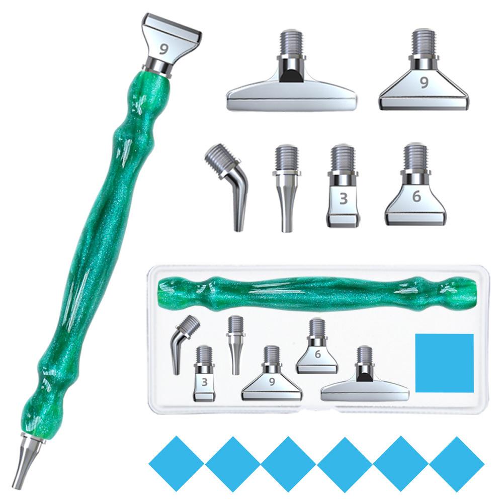 Purple 5D DIY Diamond Pen Set Resin Diamond Painting Tool Point Drill Pen with Thread Multifunctional 6 Metal Pen Heads and Clay