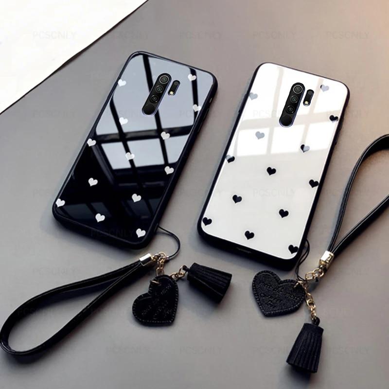 

Стеклянный чехол для Redmi 9 Prime 9C 9T 9A 9i Fashion Love Heart Жесткий чехол для телефона