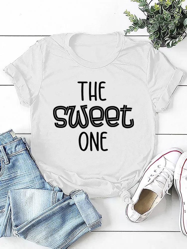 THE SWEET ONE Letter Print Women T Shirt Short Sleeve O Neck Loose Women Tshirt Ladies Tee Shirt Tops Camisetas Mujer