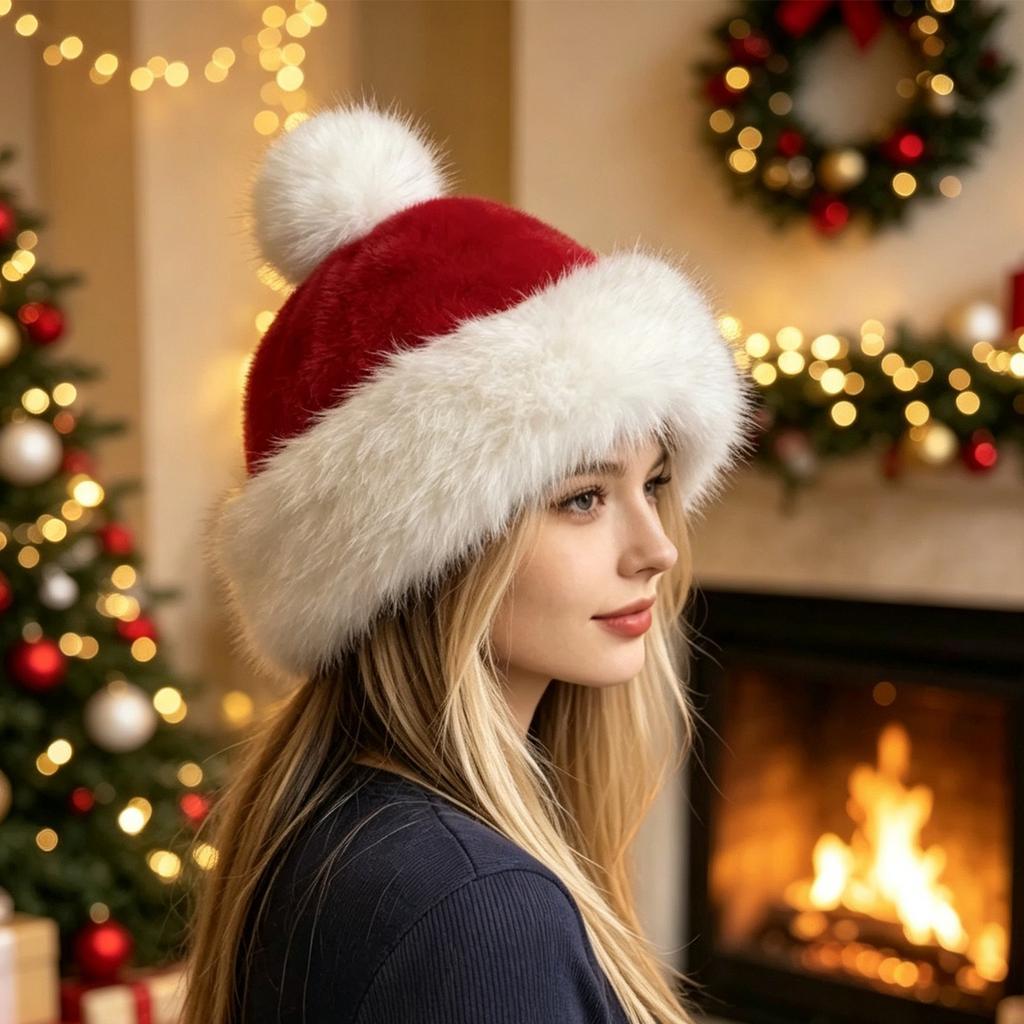 Women's Warm Christmas Hat with Round for Winter Holiday Festive Wear