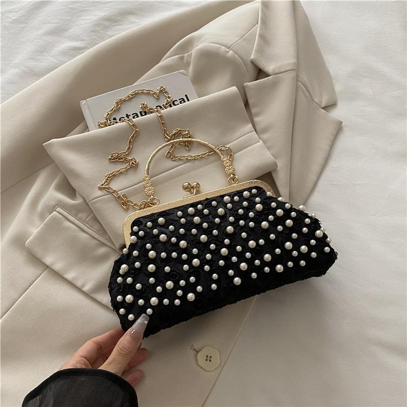 Жемчужная клипса женская сумка сладкий ветер чонсам вечерняя сумка отпуск мода цепочка плечевая сумка мессенджер чёрный