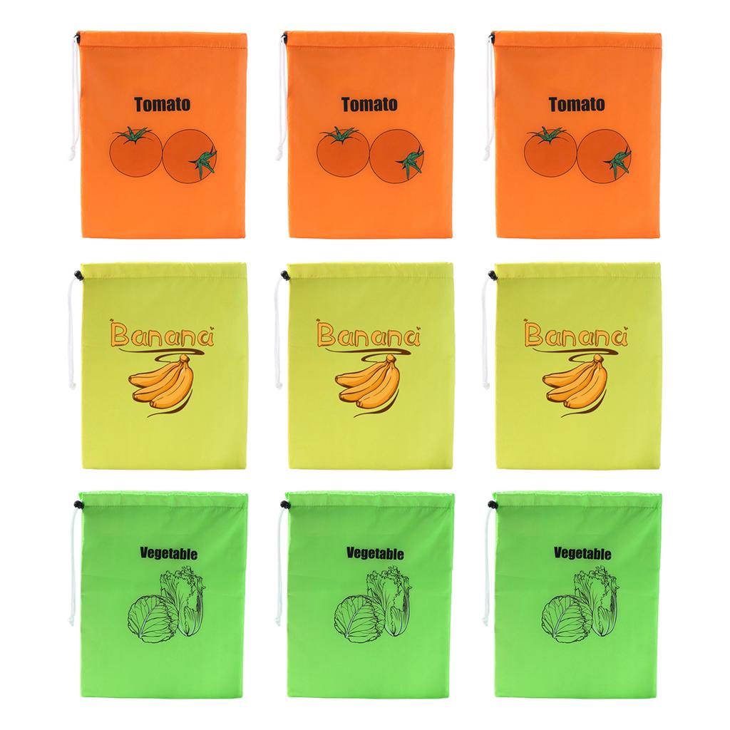 9Pcs 3 Color Reusable Food Storage Bags Bananas Lettuce Tomatoes 13.7x11inch Vegetable Fruit Keep Fresh Bags Aluminum Liner