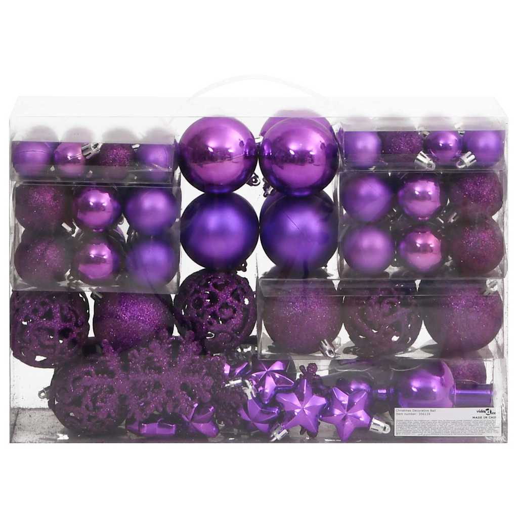 111 Piece Christmas Ornament Set Purple Polystyrene
