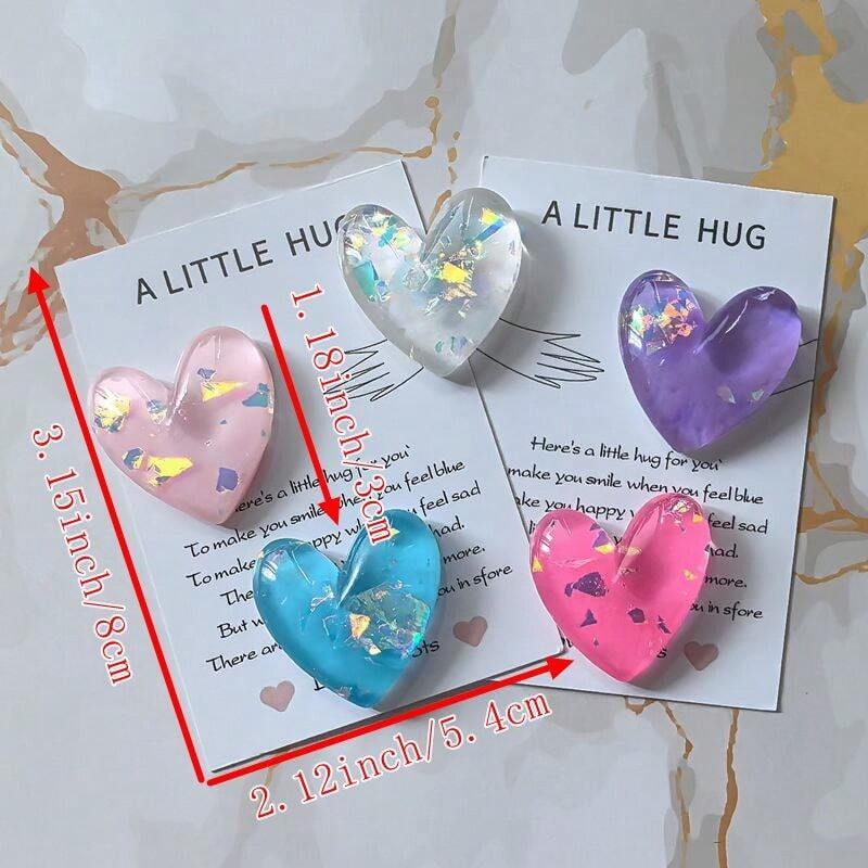 5pcs/Set Heart Shaped Resin Pocket Hug Cards, Multi Color Love Theme Greeting Cards With Invitation Pocket, Gift For Birthday, Wedding,Christmas Day,