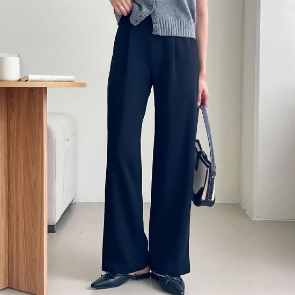 New Arrivals Open Run Women Classic Wide Pleated Semi Wide Slacks