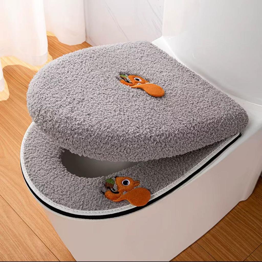 2-teiliges Set mit warmen Toilettensitzbezügen, einschließlich Toilettensitzbezug und Toilettendeckelbezug, warmes, weiches, waschbares Sitzkissen für Toilettensitze
