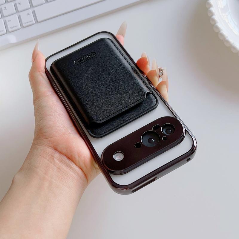 Clear Wireless Charge Magnetic Case For Google Pixel 9 Pro XL 9A 8A 7A PU Leather Card Holder Shockproof Lens Protection TPU Phone Cover