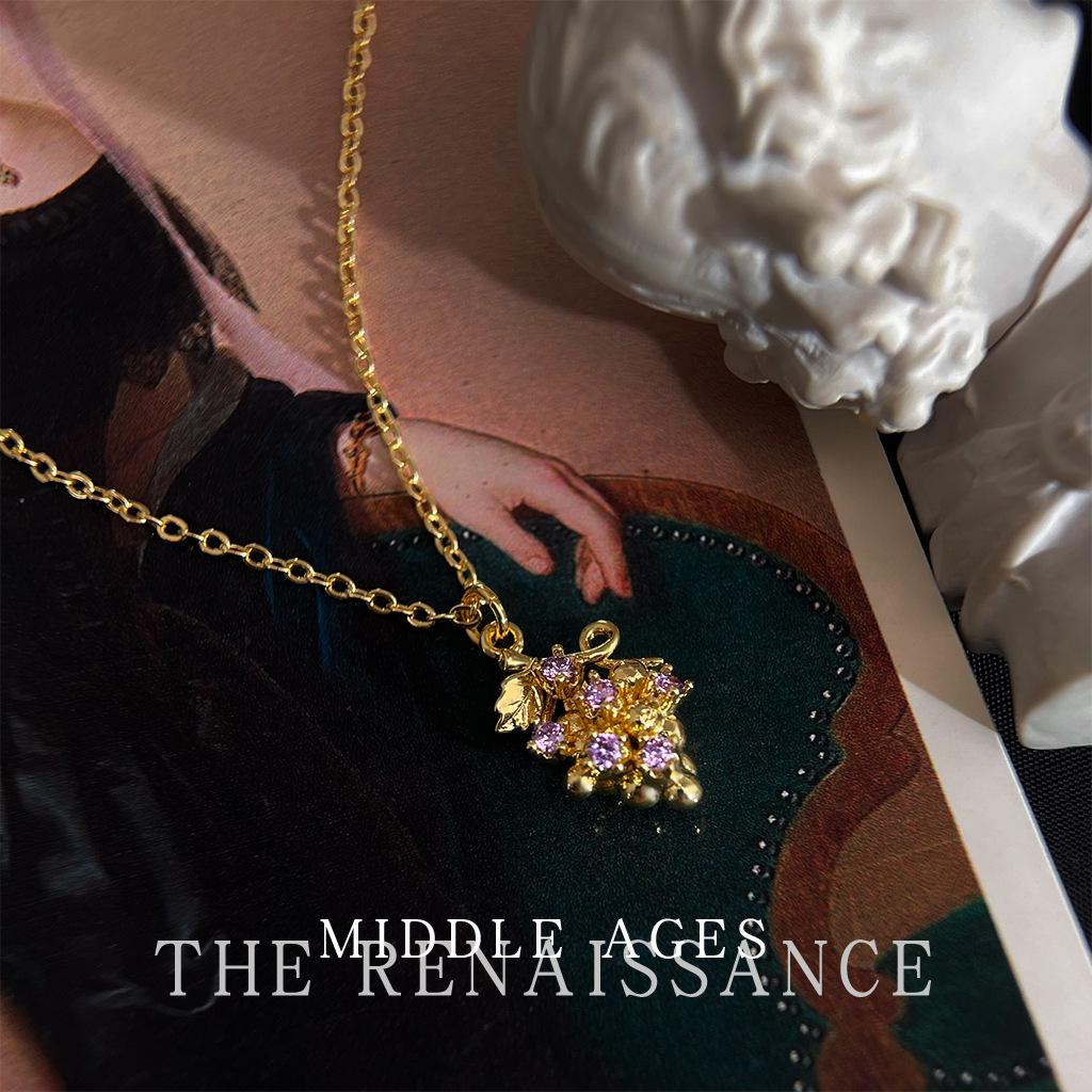Purple grape zircon necklace retro literary court style elegant necklace