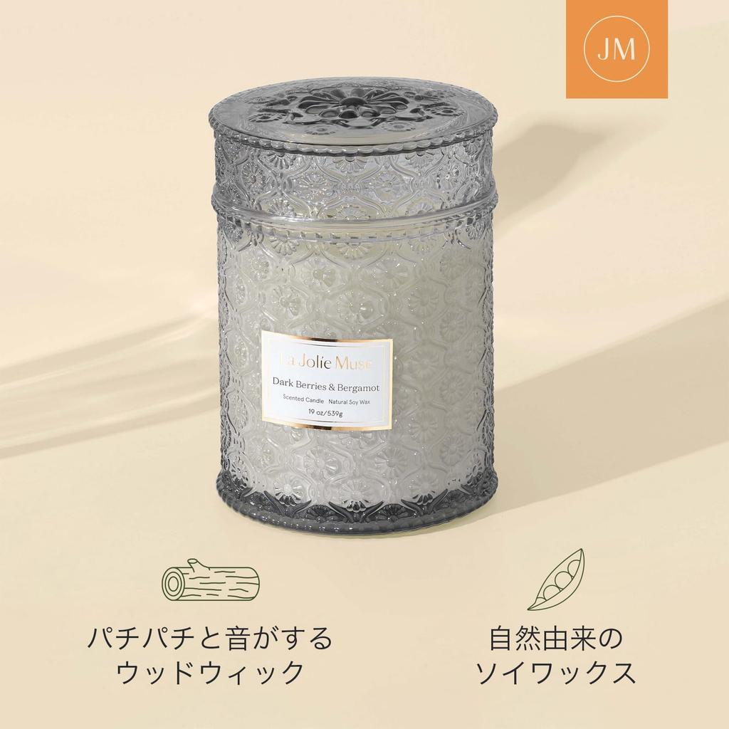 LA JOLIE MUSE Dark Berry & Bergamot Candle, Large Capacity, Wooden Wick, Soy Wax, Perfect for Gifts, 539g