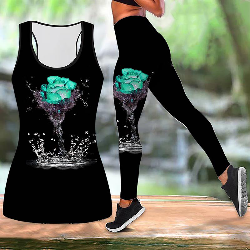 Yoga-Outfit mit Rose-on-the-Water-Print für Damen, modische Workout-Leggings, Fitness, Sport, lässige Yogahose
