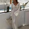 European and American Cross-border Amazon Spring and Summer Women's Clothing Elegant Casual Woolen Dress V-neck Vacation Hollow Knitted Dress