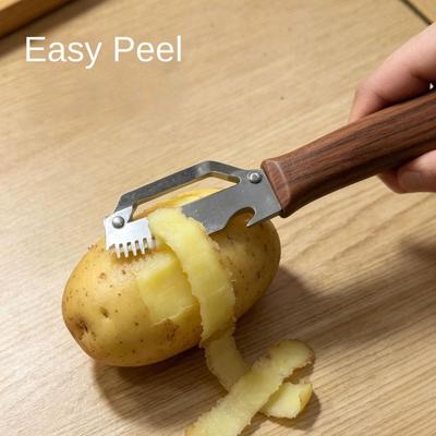 Stainless Steel Peeler With Serrated Blade And Wooden Handle For Peeling Slicing Fruits Vegetables & Bottle Opening Tool