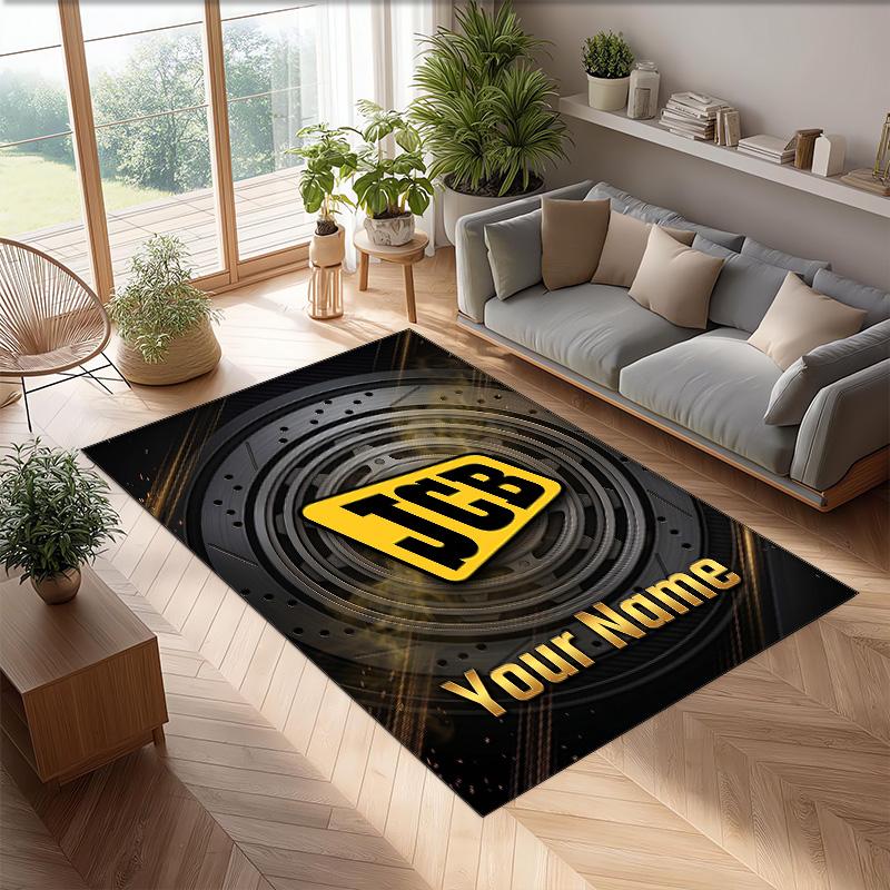 JCB Crystal Velvet Rug, Custom Name Text Personalized Non‑Slip Floor Mat for Home Decor Gift