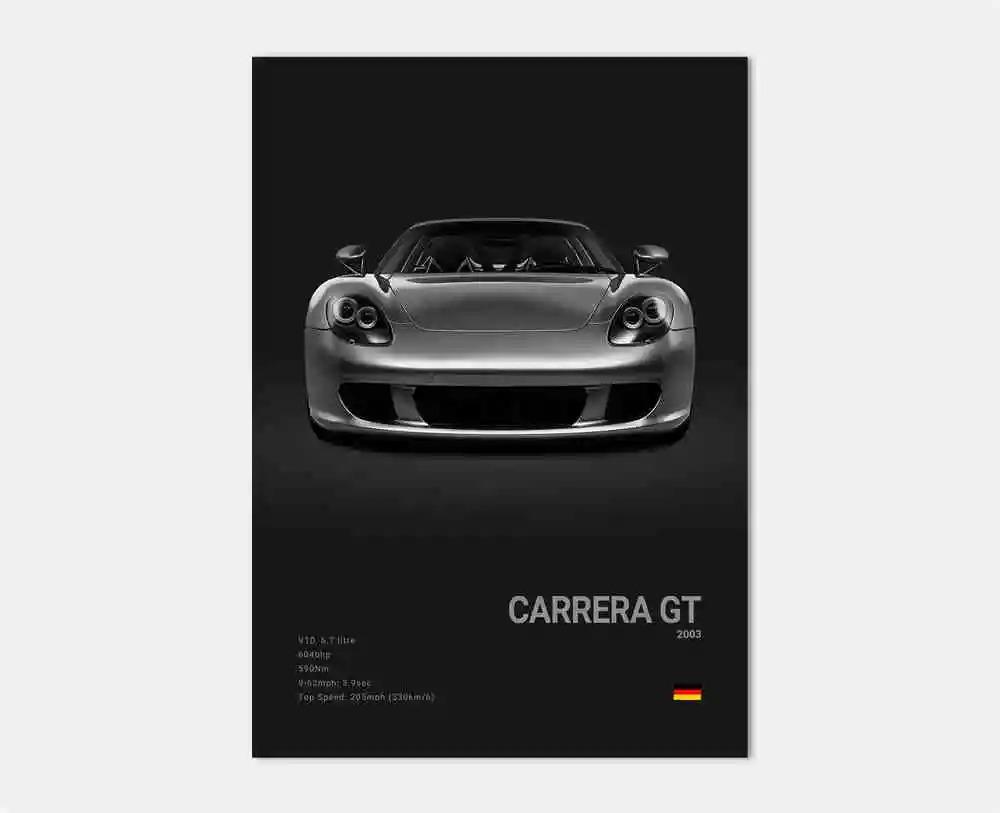 Pop Black And White German Luxury Sports Car Poster Wall Art 911 GT3 RS Turbo Canvas Print Garage Living Room Decor