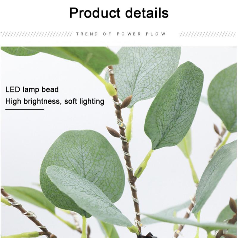 LED Lampa Stołowa Drzewko Sztuczny Eukaliptus 55cm LED Zasilana Bateriami USB Lampki Drzewko Do Pokoju Sypialni Lampa Stołowa Dekoracja Biurka