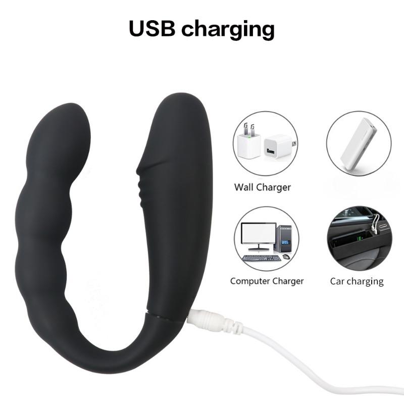 Prostate charging U-shaped double head vibration simulation masturbation silicone bead anal plug remote control jumping egg